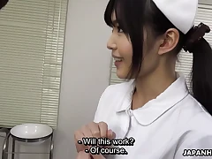 Dark-skinned-haired Japanese mind-blowing man sausage deep-deep-throating nurse with a very filthy mind about uniform,Shino Aoi moans in pleasure as a stiff jizz-shotgun is put in her hatch and loves bj sex in the doctor's office.